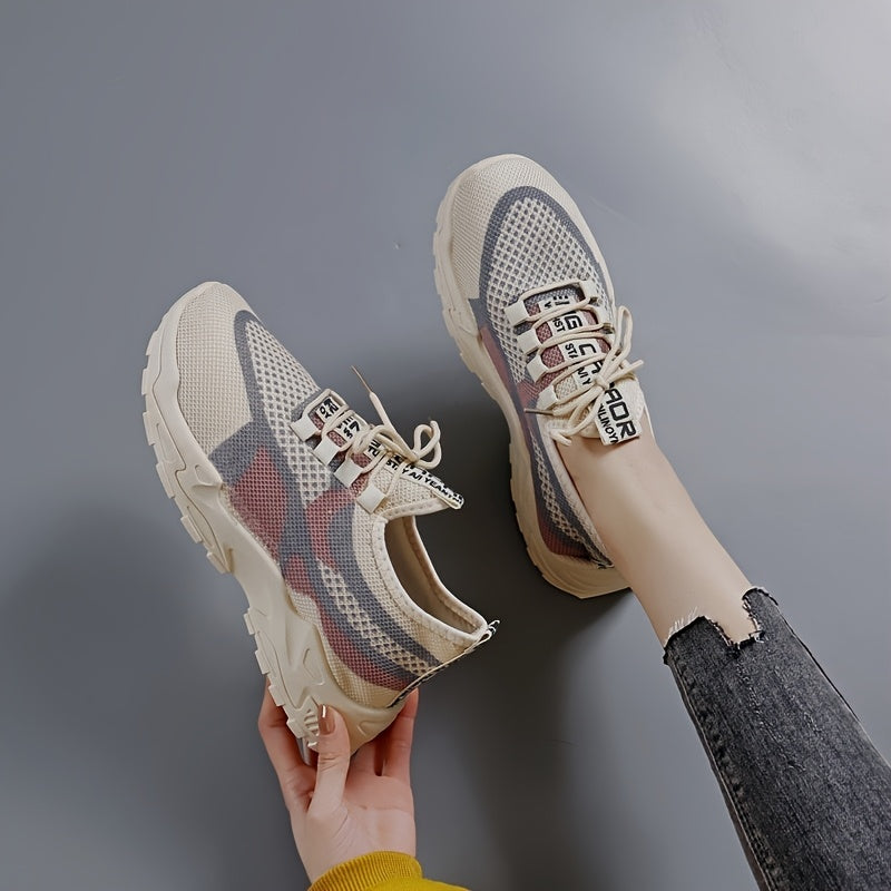 Women's Mesh Sneakers Casual Lace-Up Low Top Athletic Breathable Shoes