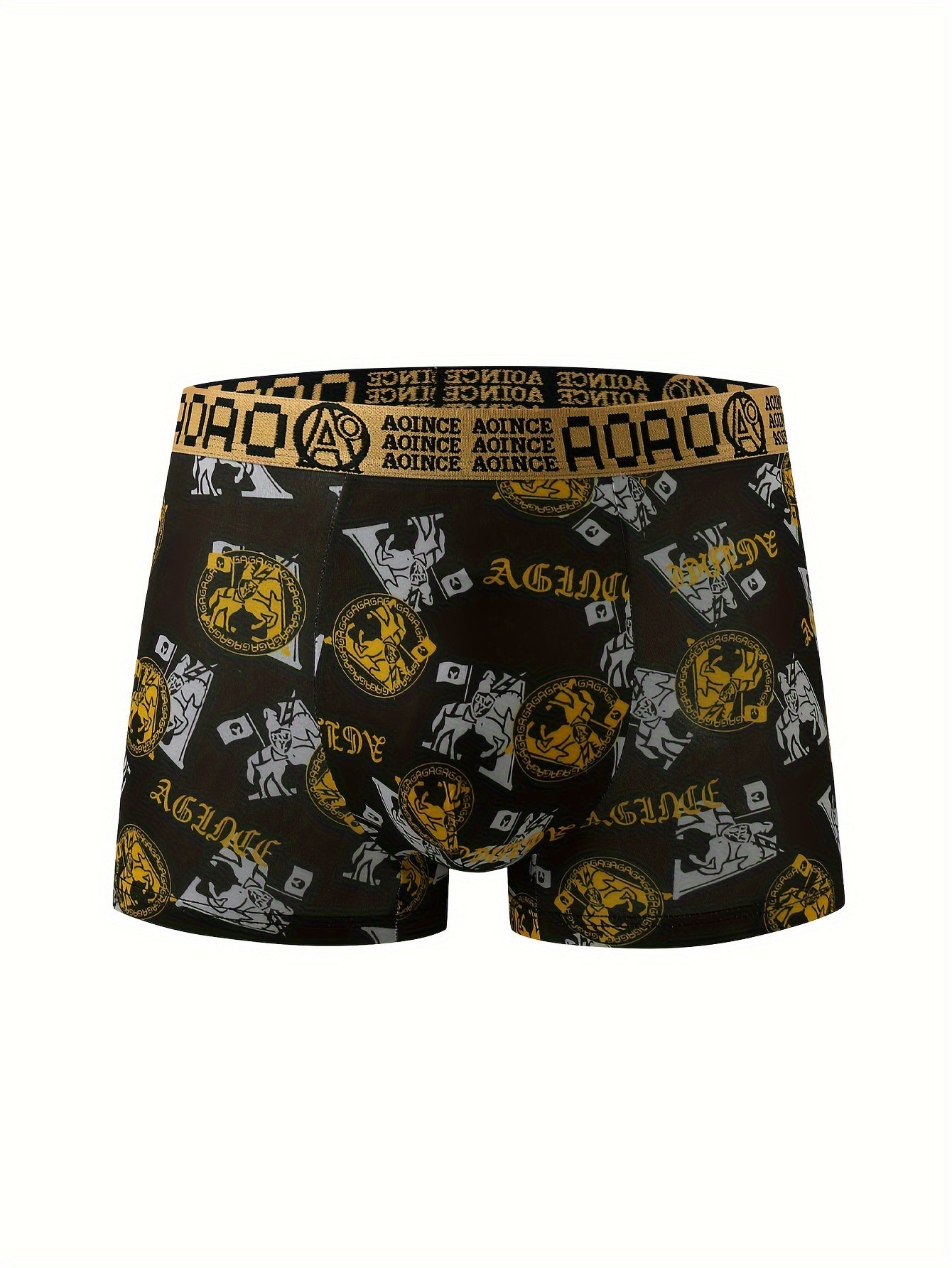 Men's Boxer Briefs Set 11 Black and Gold Geometric Pattern Breathable Polyester Spandex