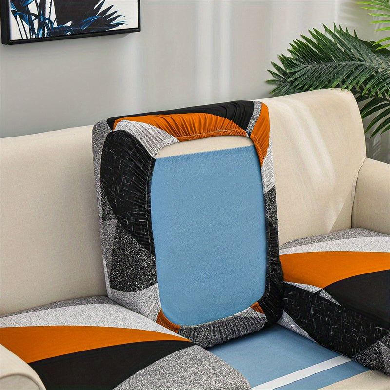 Чехол на растяжку для дивана с геометрическим красным и синим принтом, эластичный, моется в машине, современный домашний декор