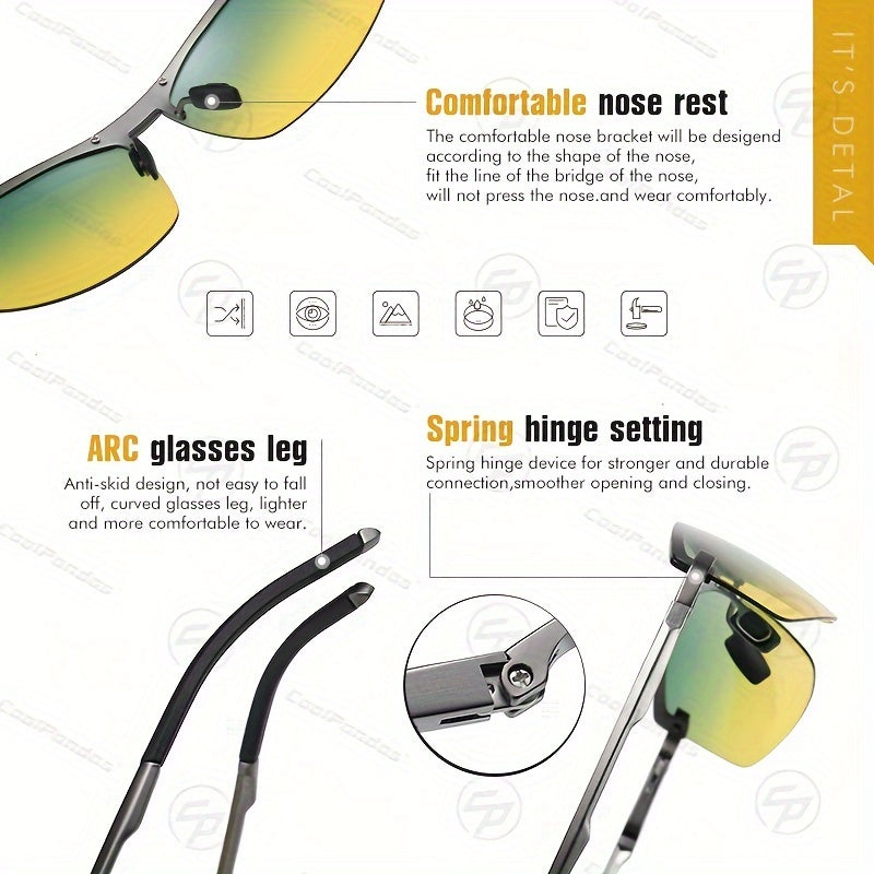 Unisex Polarized Photochromic Glasses UV400 Protection for Day and Night Use