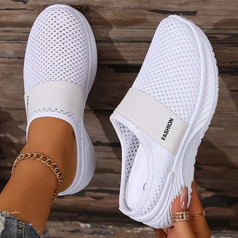 Women's White Slip-On Sneakers Breathable Fabric Lightweight Sole