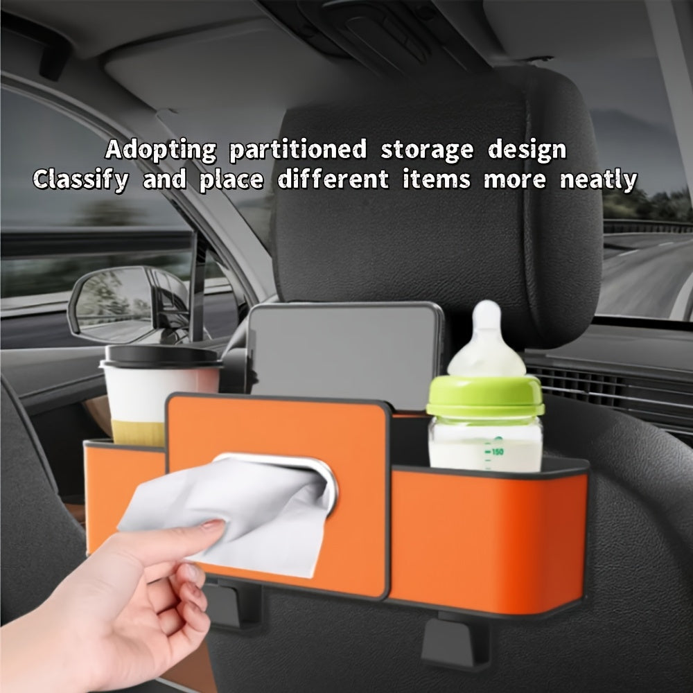 Black Car Seat Back Organizer with Tissue Box and Cup Holders