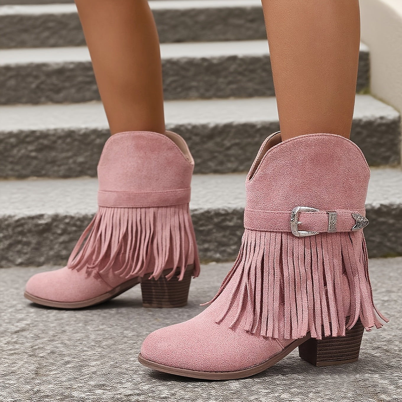 Women's Mid-Calf Faux Leather Slip-On Boots with Tassel and Flared Heel