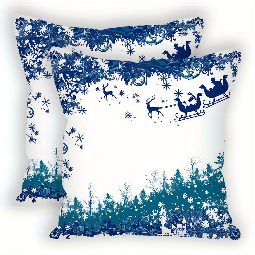 Set of 2 Blue Christmas Throw Pillows 45.72cm Square Polyester Decorative Cushions