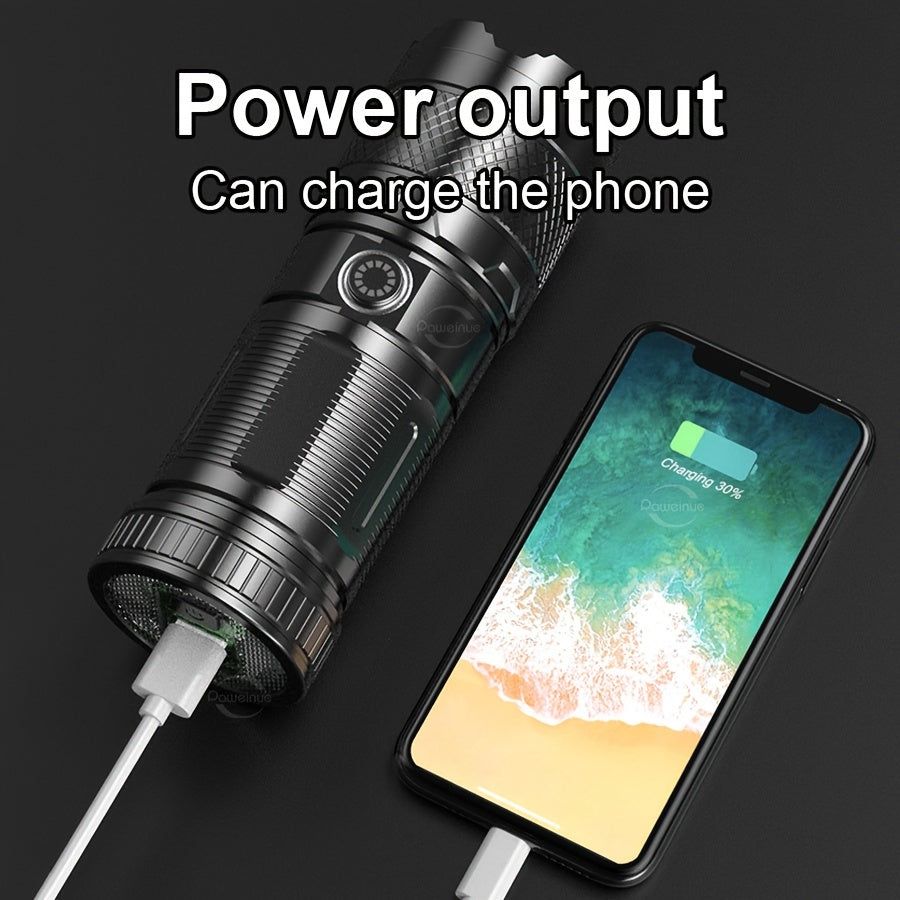 30W Rechargeable LED Handheld Flashlight with 5 Modes SOS Function and 2600mAh Battery