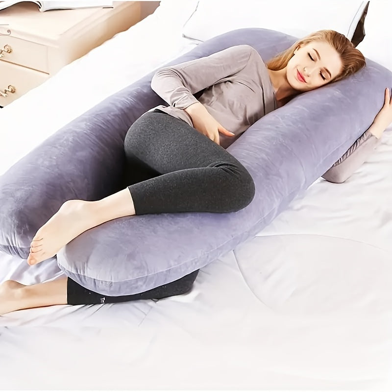 U-Shaped Maternity Pillow Full Body Support Plush Cover Included Gray Pink Blue Black