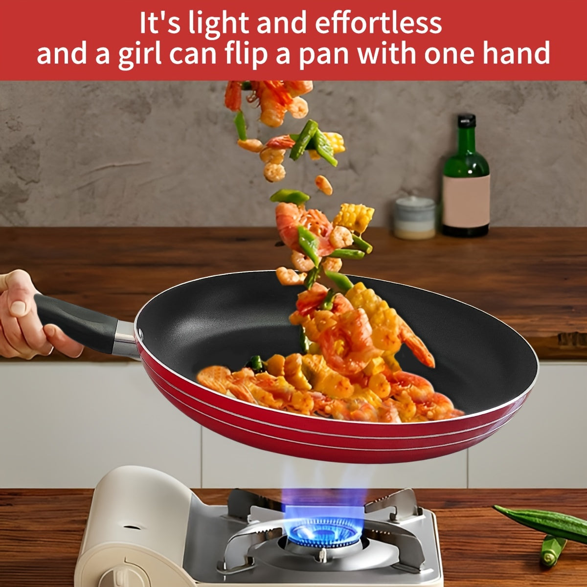 Red Aluminum Non-Stick Skillet 27.43cm for Omelets and Pancakes