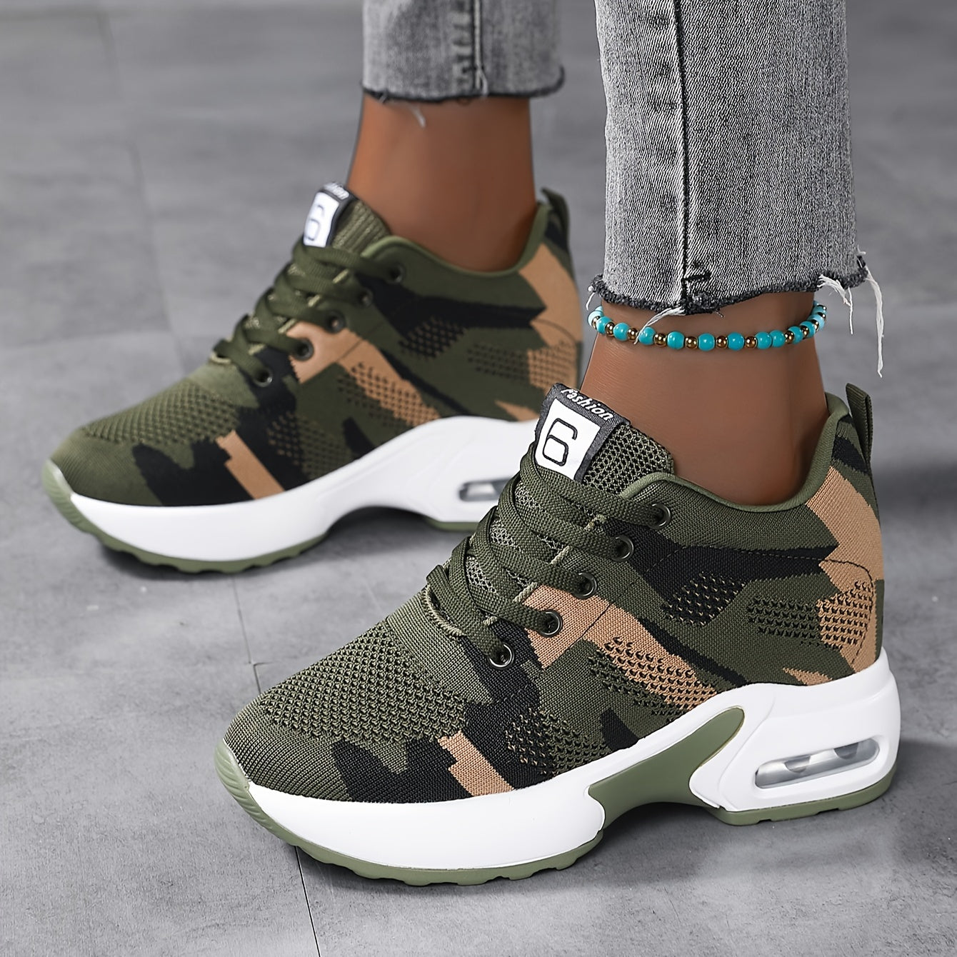 Women's Camouflage Breathable Sneakers with Air Cushion Platform Athletic Shoes
