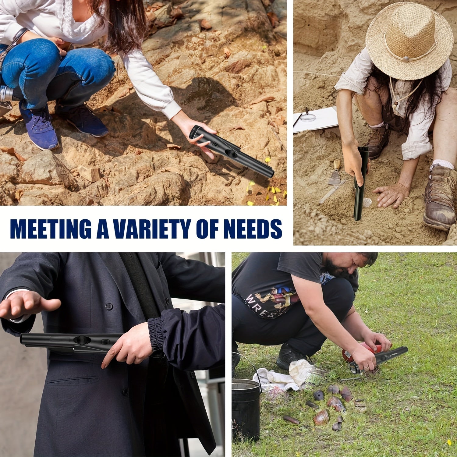 Detector de metales de sensibilidad ajustable con búsqueda de 360 grados, indicador LED, zumbador y funda para cinturón