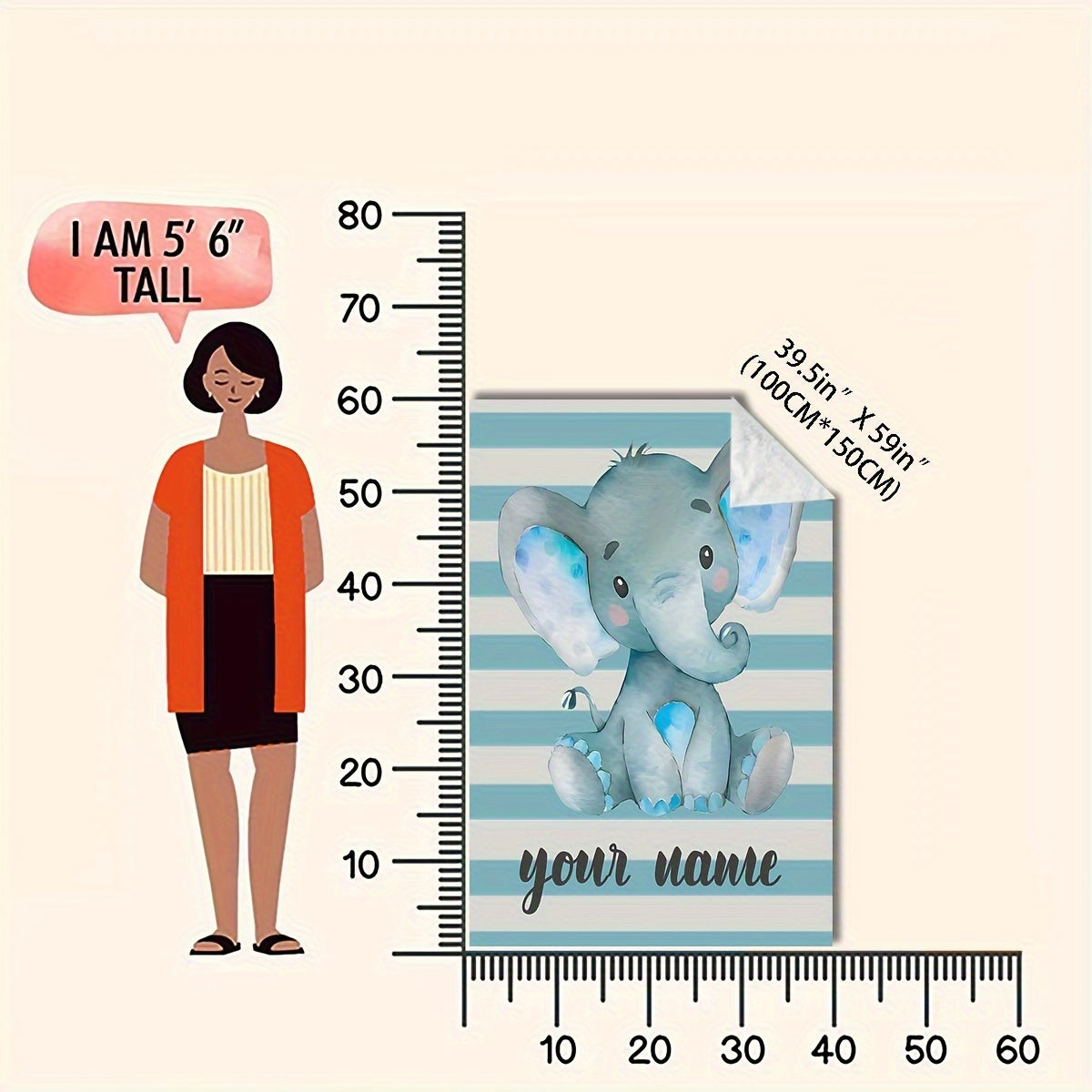 Fleece Throw Blanket with Custom Cartoon Elephant Design All-Season Cozy Polyester 200-250g