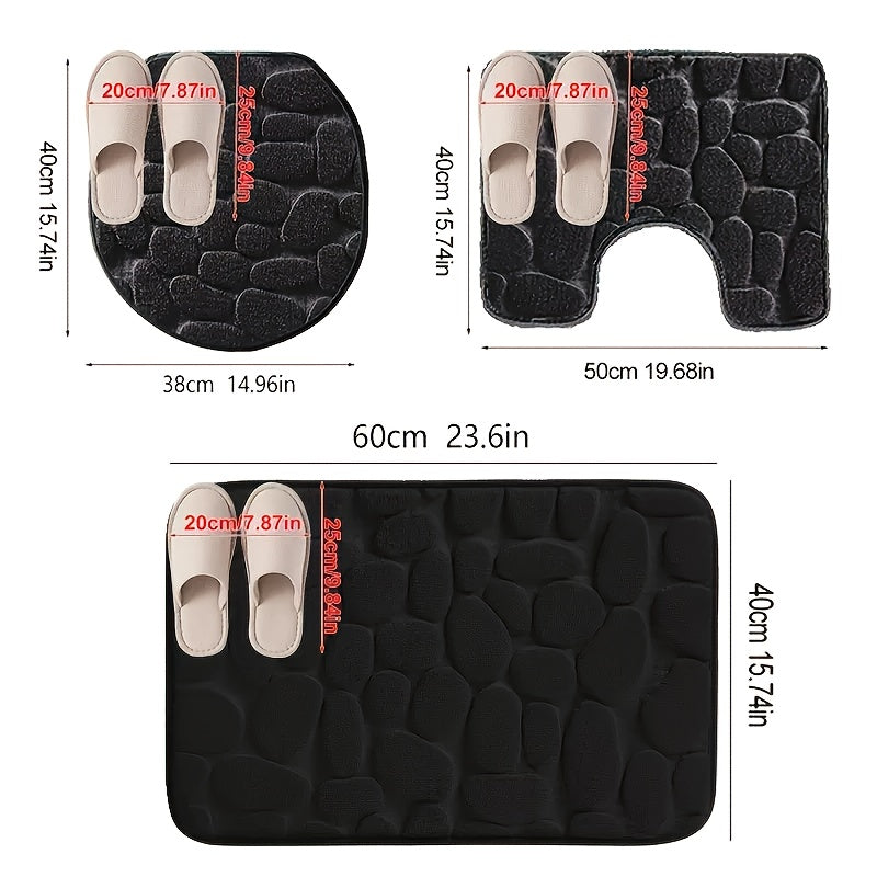 3-Piece Geometric Pattern Bath Rug Set Non-Slip Memory Foam Quick-Drying Machine Washable