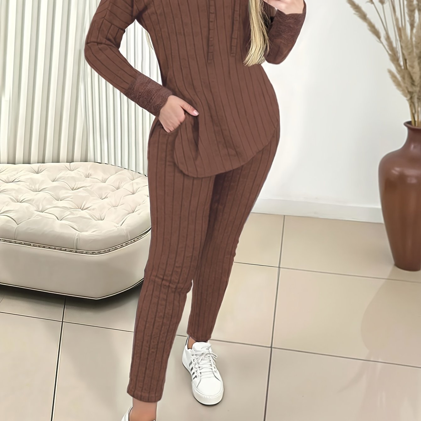 Women's Hoodie and Pants Set Solid Color Spring Fall Polyester Middle-Eastern Style