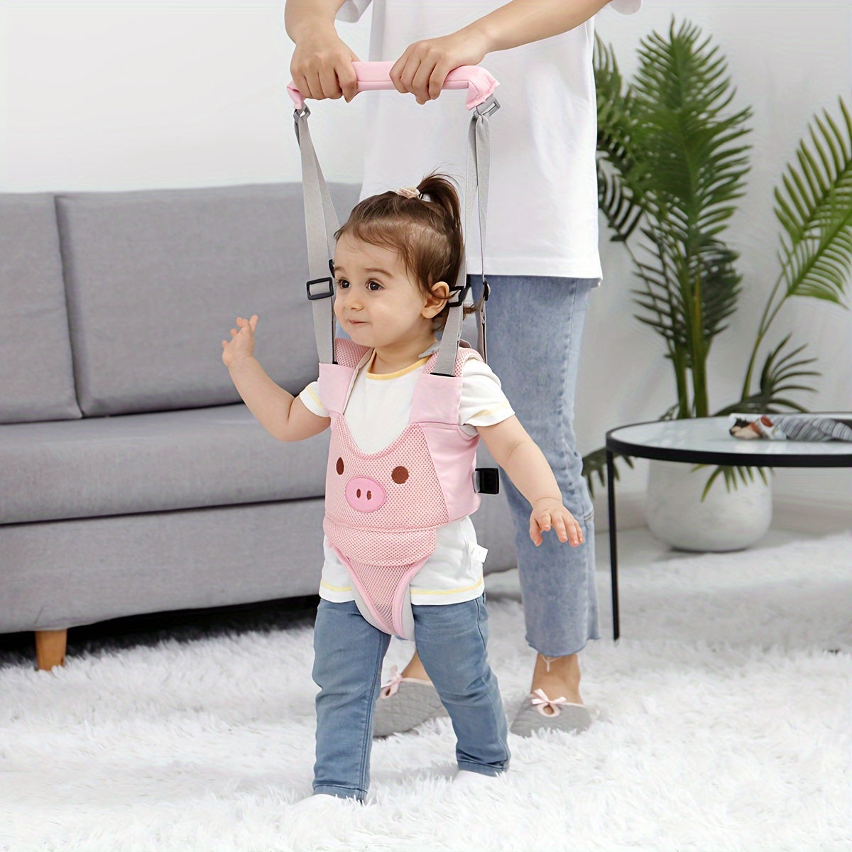 Adjustable Toddler Walking Harness with Anti-Fall Mesh for Ages 0-3 Safe and Cute Pig Design