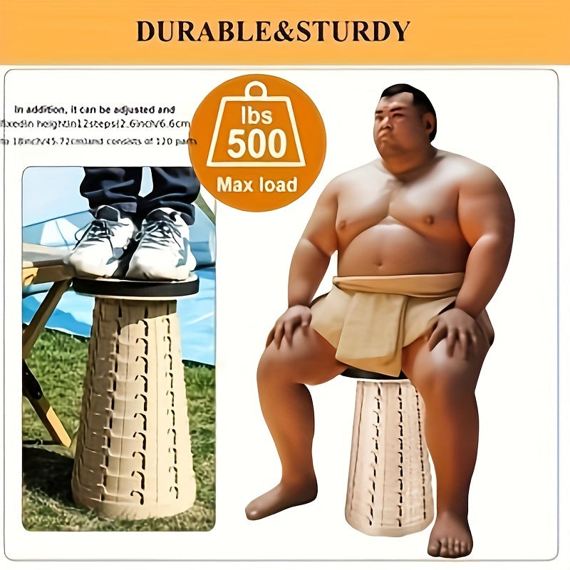 Portable Folding Stool with PU Cushion, 12-Level Adjustable, 226.8KG Capacity for Outdoor Activities