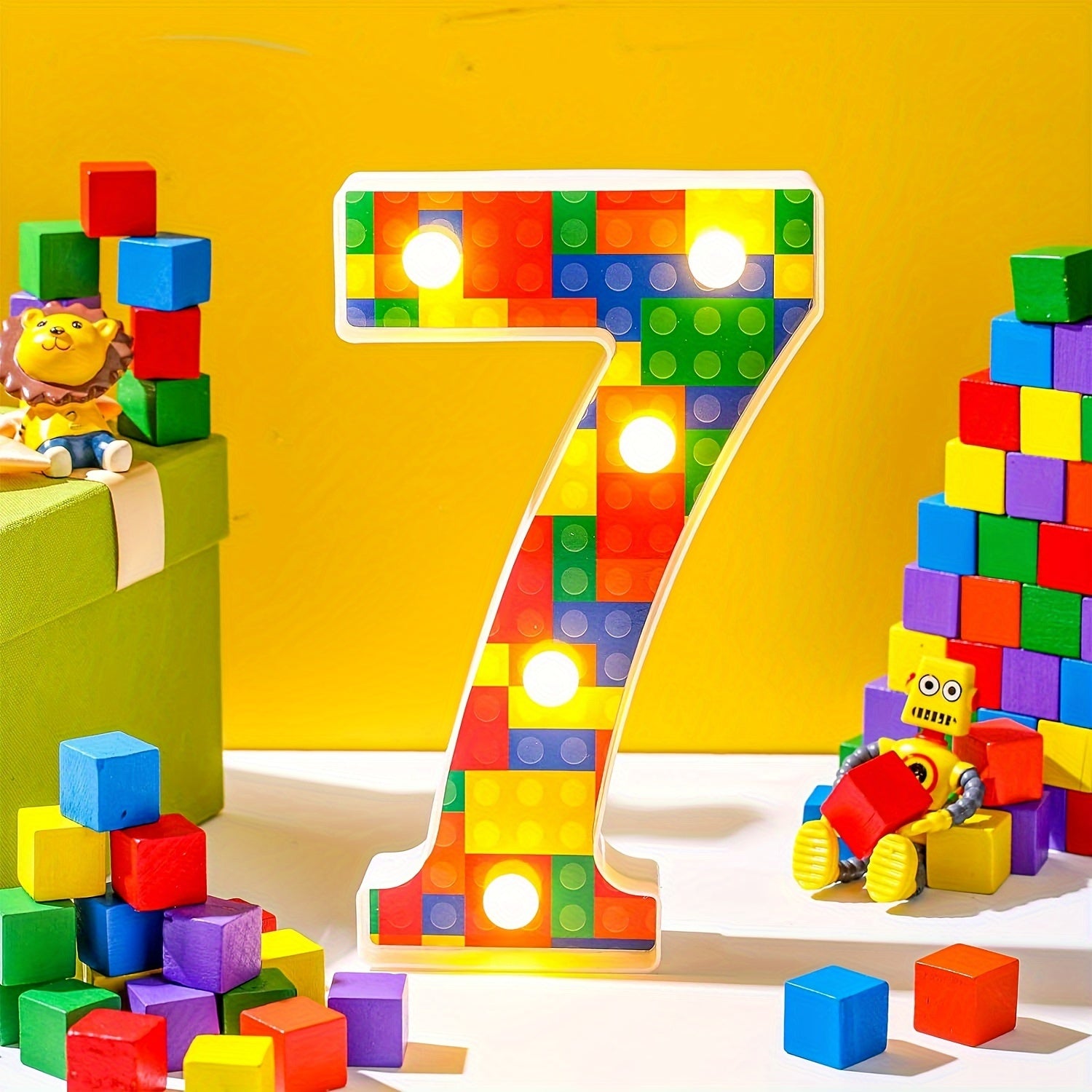 1 шт. Цветной светодиодный строительный блок номер, работающий от батареек, прочный пластик, требуются батарейки AA, идеально подходит для вечеринок, батарейки не включены