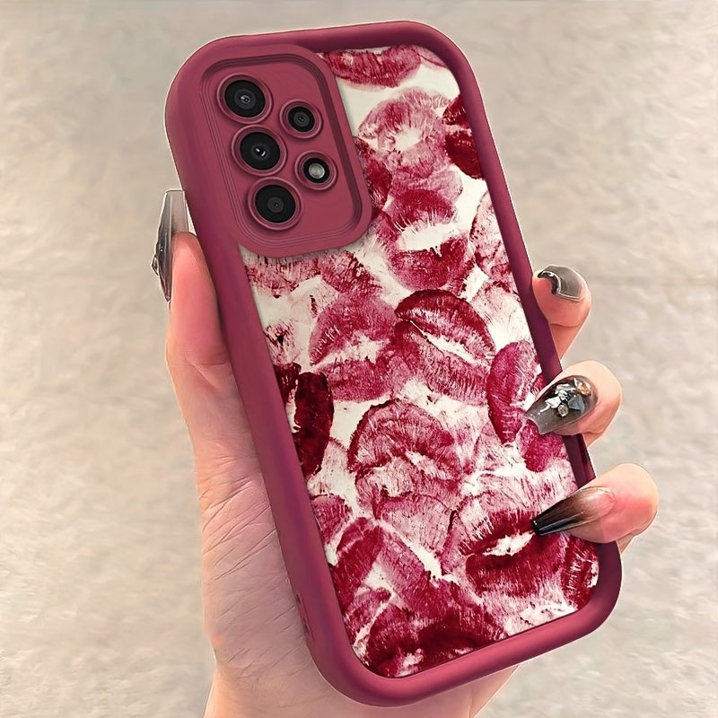 Retro Red Lip Print TPU Phone Case for Samsung Galaxy Models Anti-Dust Fashionable Gift