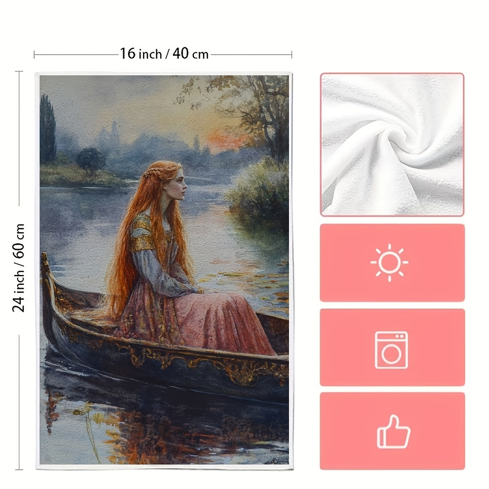 Two Pieces Ultra-Soft Kitchen Towels Water Scene Art 40x60cm Absorbent