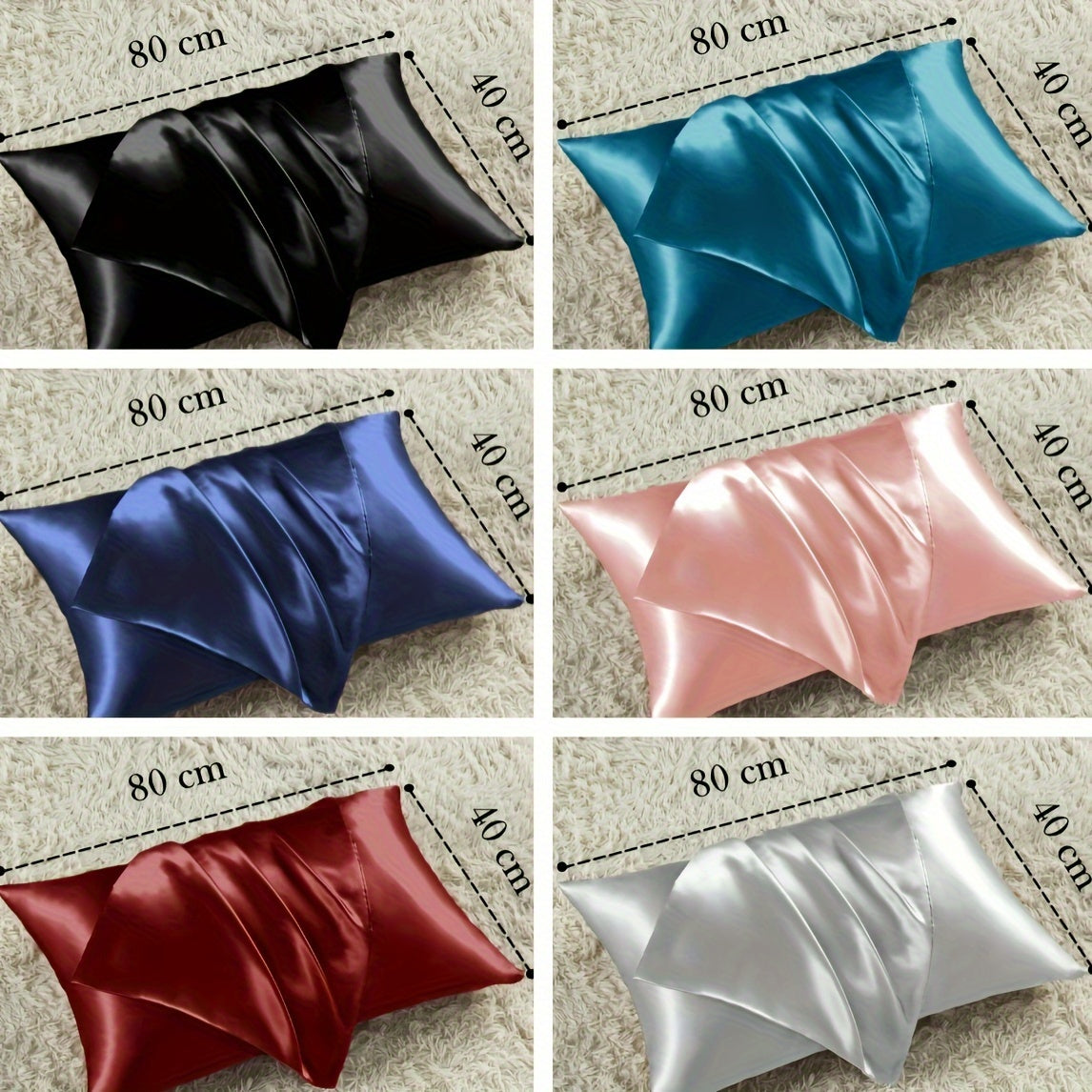 Luxurious Satin Pillowcases Solid Color Zipper Closure Skin-Friendly Hair-Protective