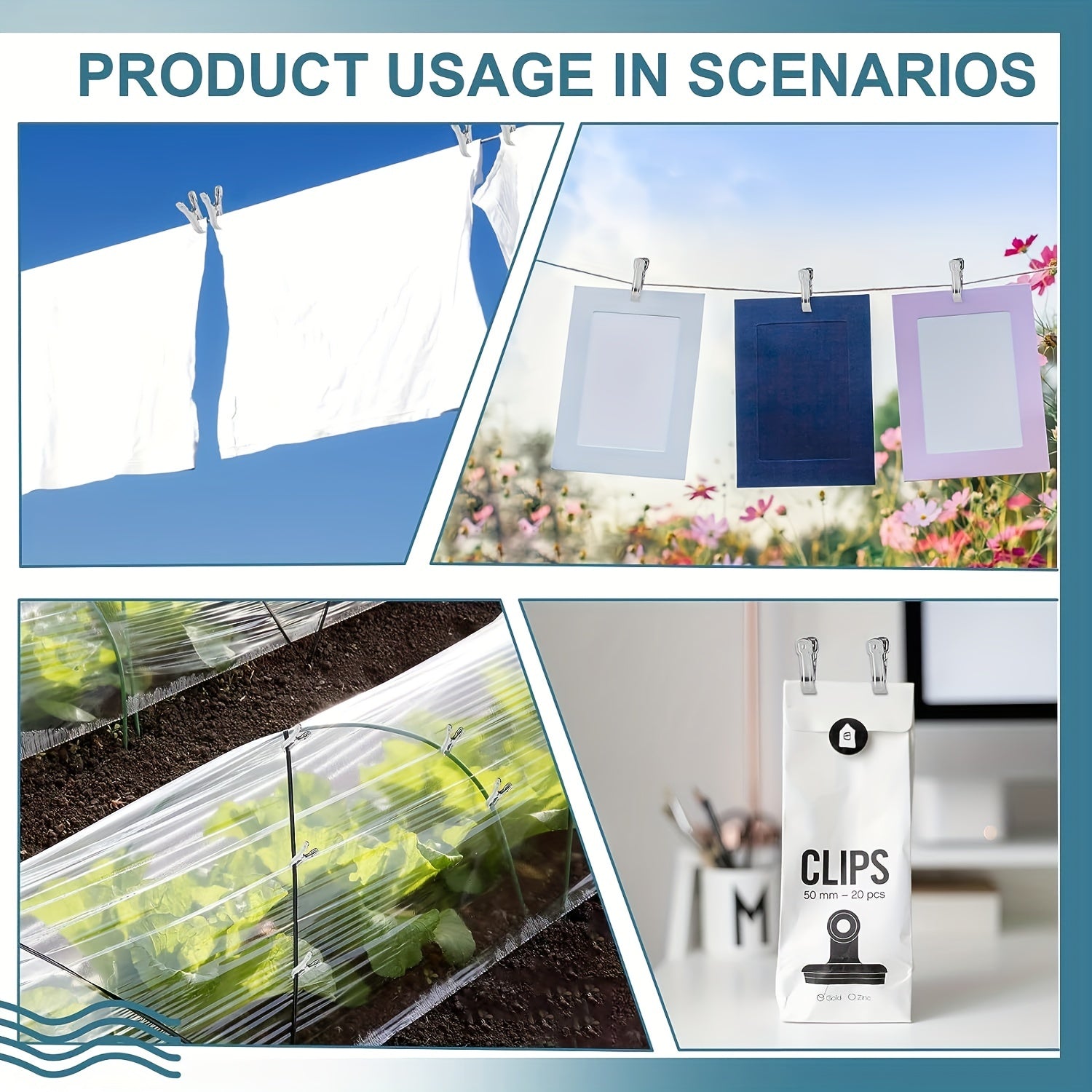 20 dona zanglamaydigan po'latdan yasalgan kiyim kliplari, yorganlarni quritish va ko'p maqsadli rack halqalari uchun