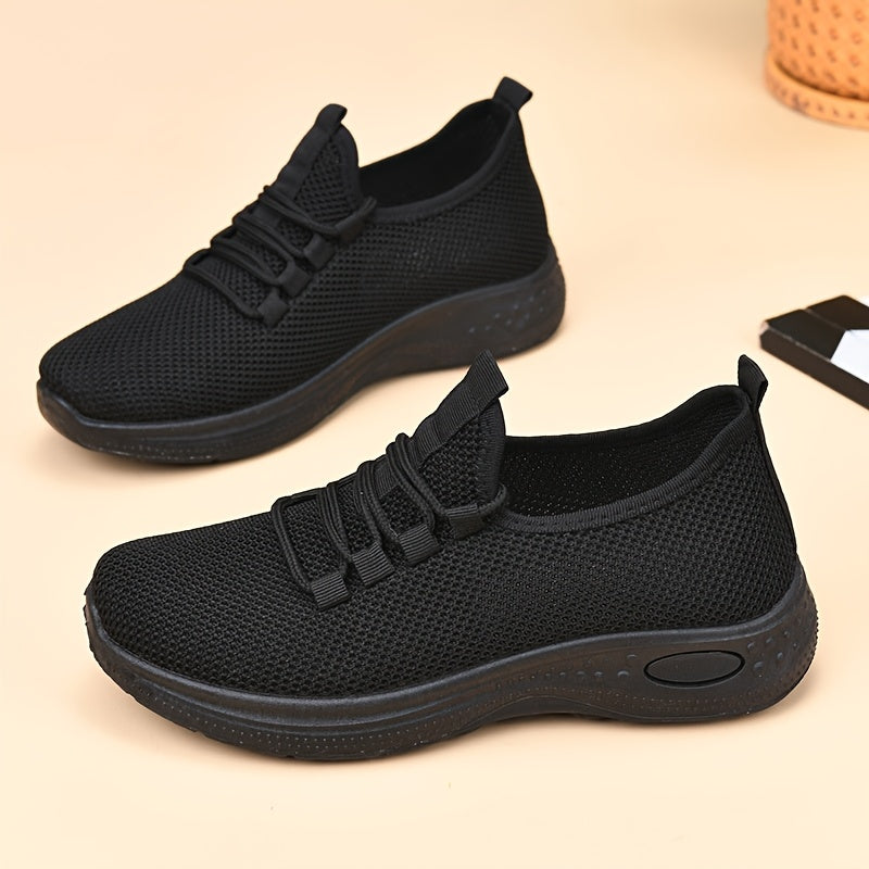 Women Low Top Lace-Up Casual Sports Shoes Black Breathable Anti-Slip