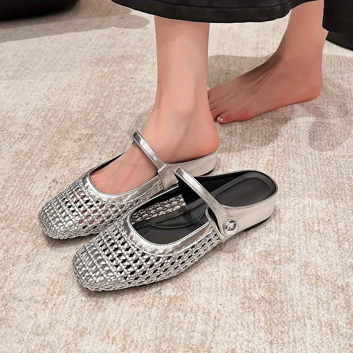 Женские туфли-лодочки на плоской подошве с квадратным носком и дышащим верхом из PU