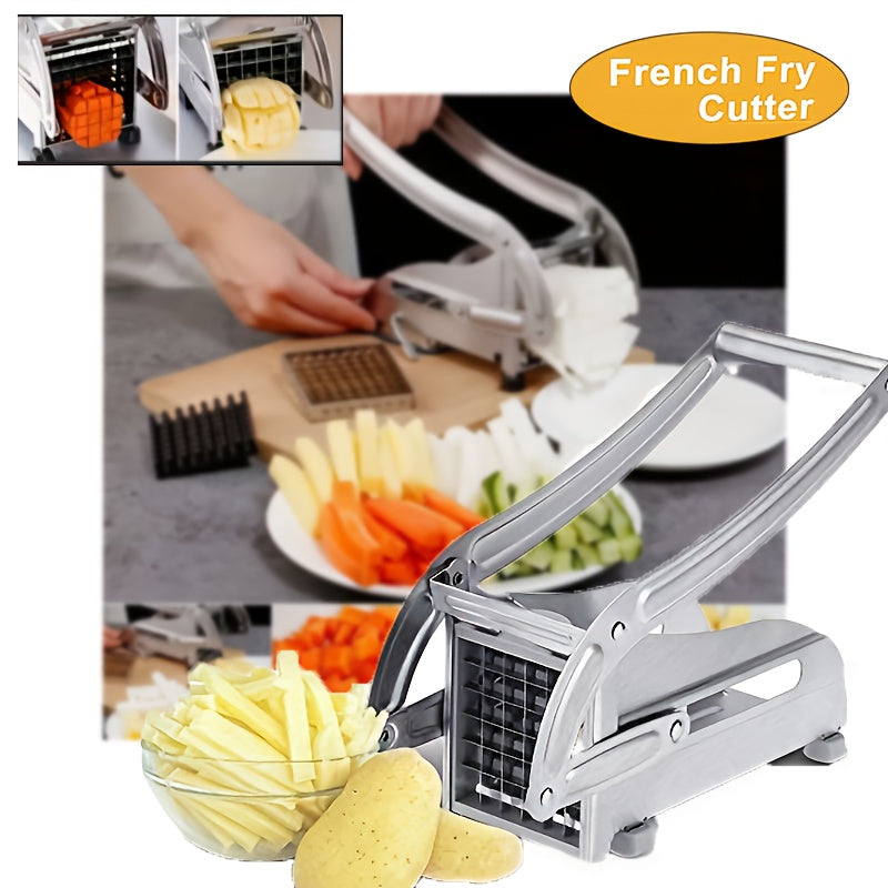 Stainless steel kartoshka kesgich, ikki pichoq bilan fransuz kartoshkasi bo‘laklariga bo‘lish uchun, barqarorlik uchun yopishmaydigan suv o'tkazmaydigan yopishqoq qopqoq bilan. Havo fritözlari bilan mos keladi va sabzavotlar uchun ham ishlatilishi mumkin.