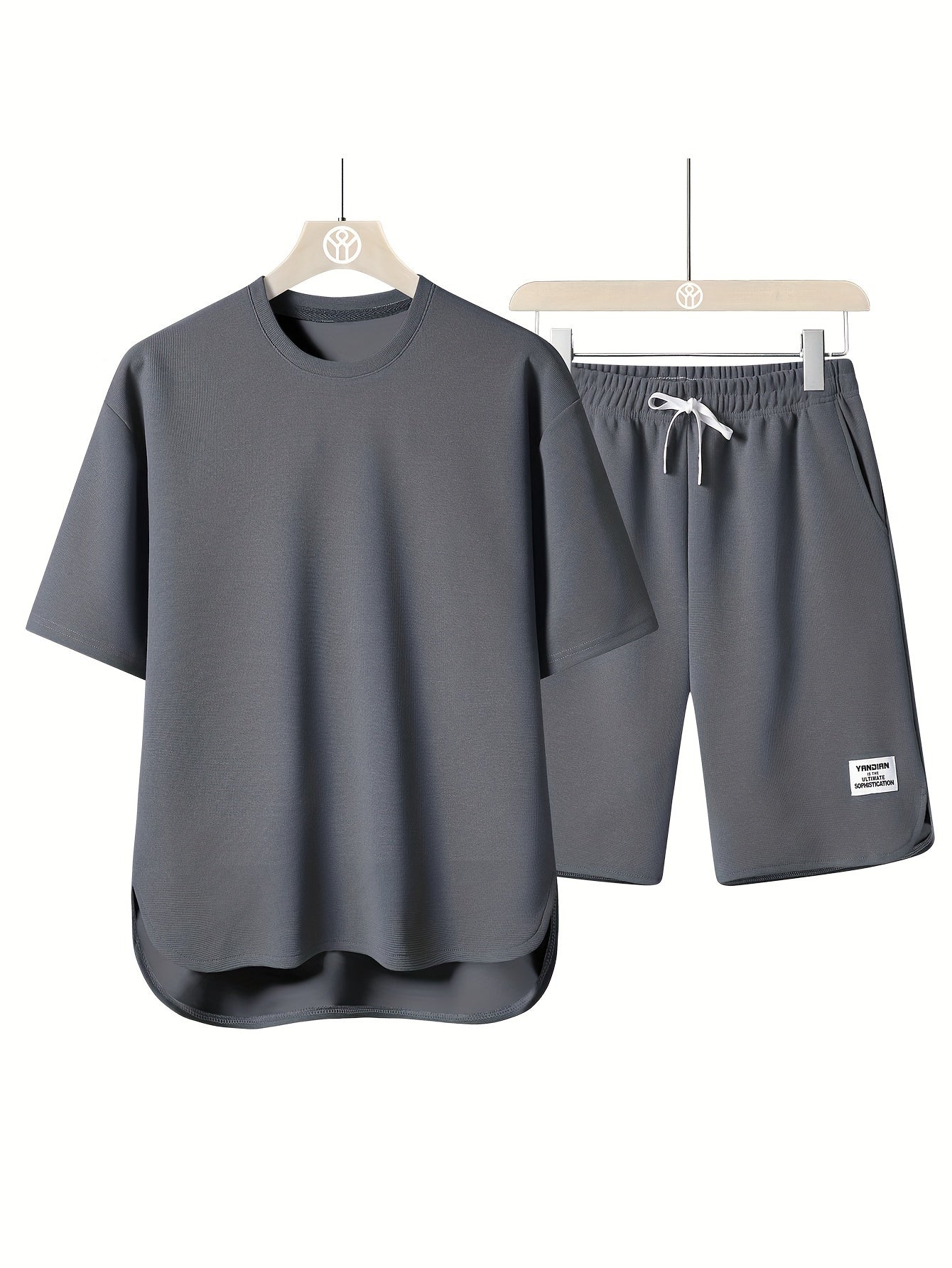 Men's Summer Short Sleeve Suit Solid Color Crew Neck Breathable Thin Shorts Two-Piece Set