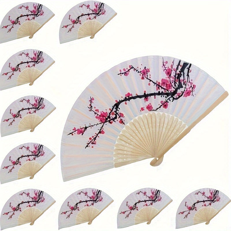 Silk Folding Fan Set of 10 Elegant Cherry Blossom Hand Fans for Weddings and Celebrations