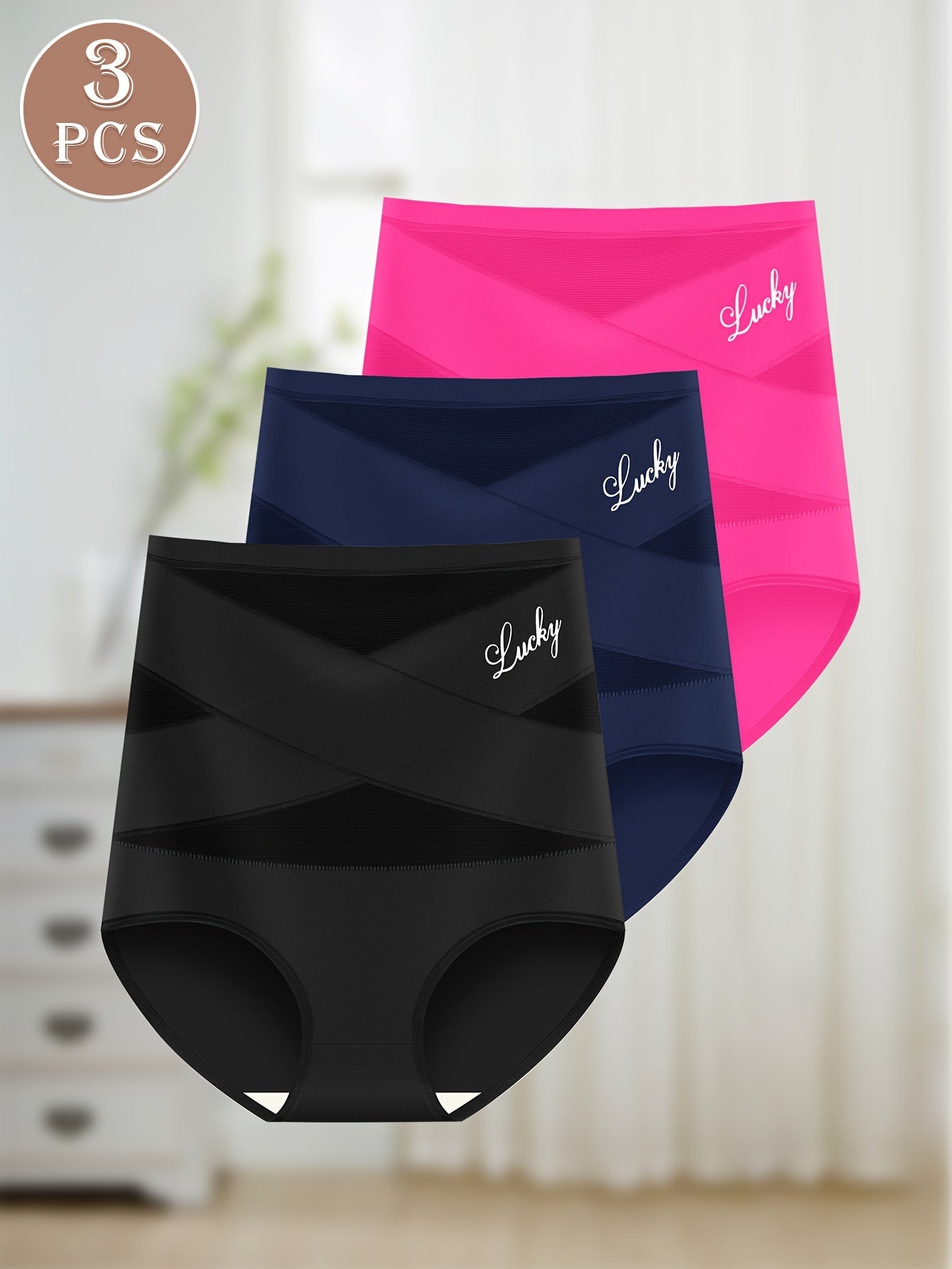Plus Size High-Waist Panties 3 Pack with Cross Straps Tummy Control Soft Fabric