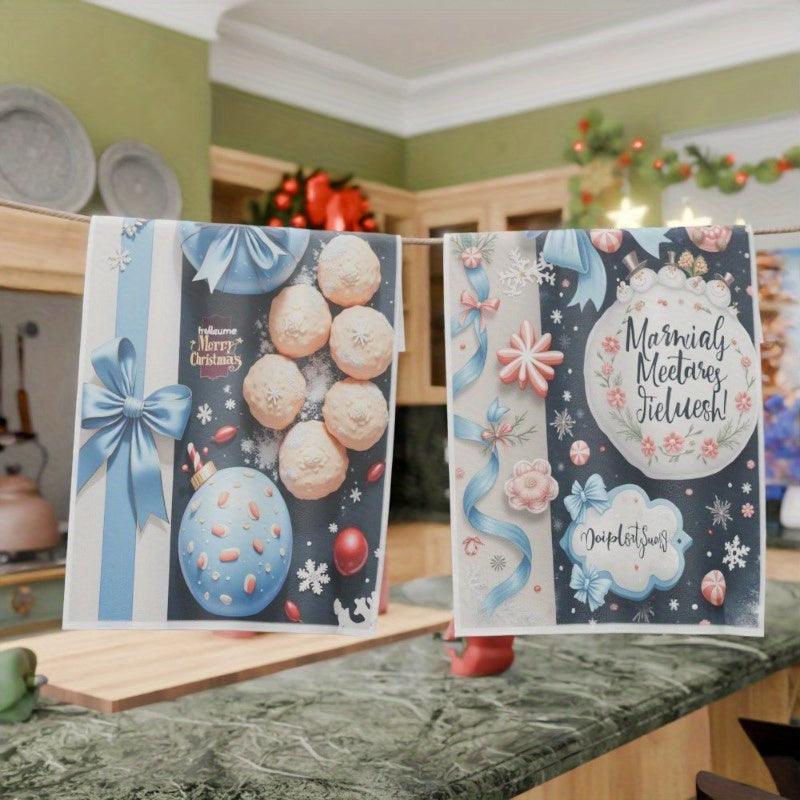Juego de dos toallas de cocina navideñas 18x66cm decoración festiva alegría