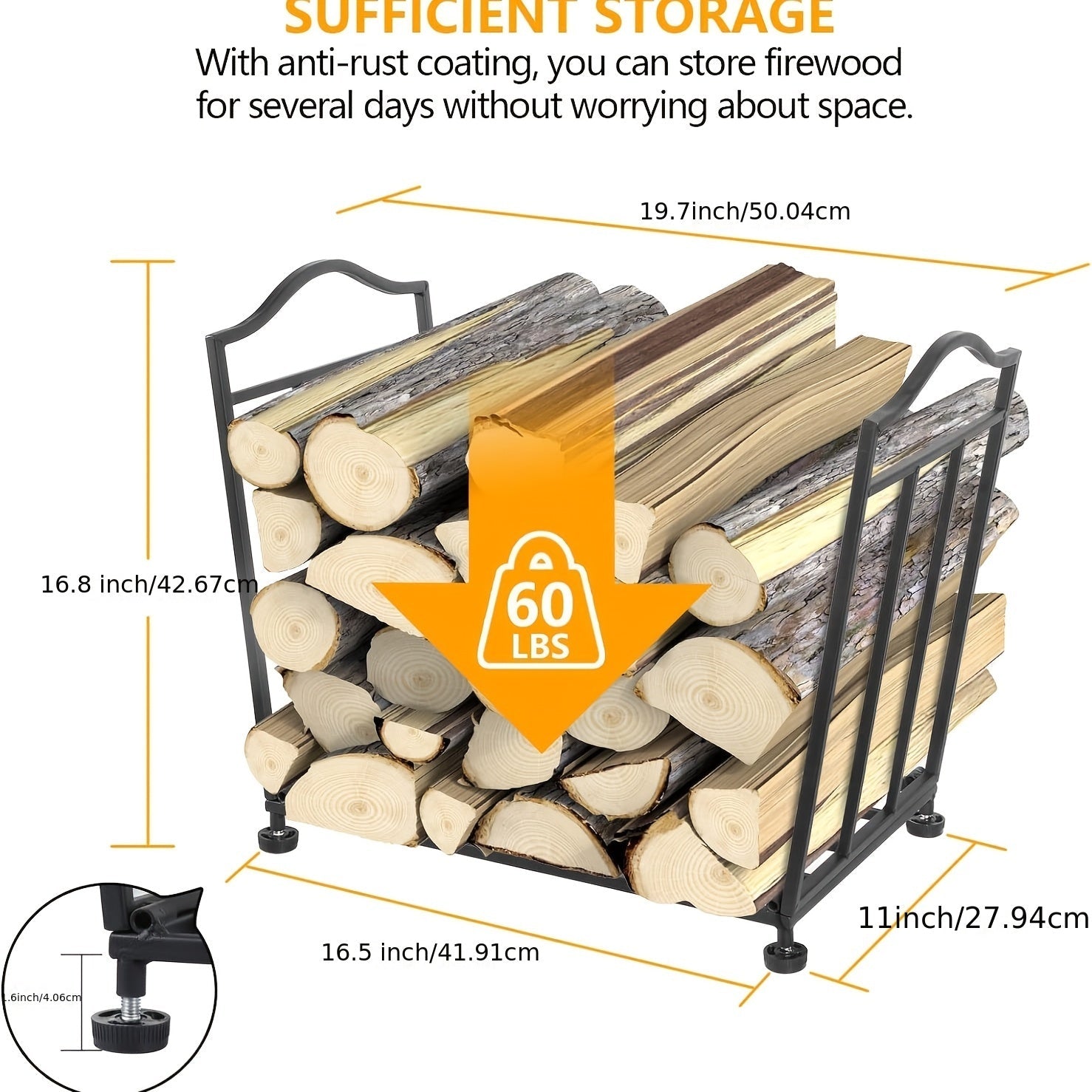 Durable Metal Firewood Rack Foldable Indoor Outdoor Fireplace Organizer