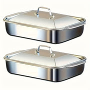 Large Stainless Steel Baking Pan with Lid for Desserts Bread and Seafood