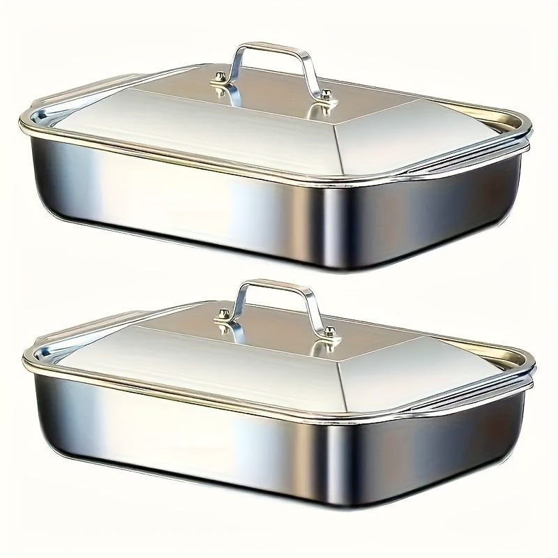 Large Stainless Steel Baking Pan with Lid for Desserts Bread and Seafood