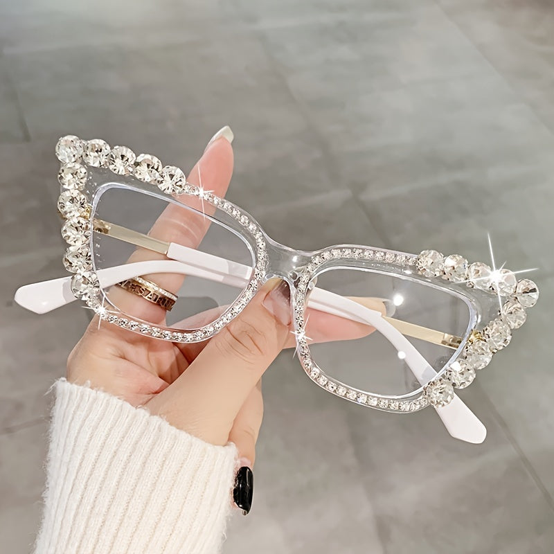 Gafas de ojo de gato azul con detalles de rhinestone, montura completa para fiestas y eventos