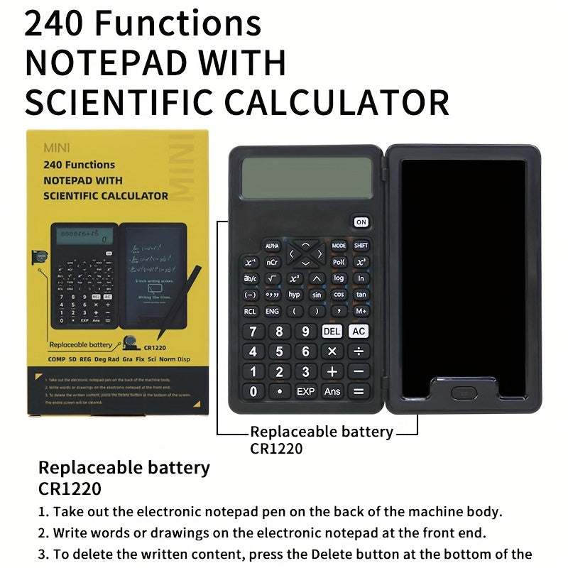 12-Digit LCD Scientific Calculator Foldable Design Stylus Battery-Powered for Students Teachers Engineers