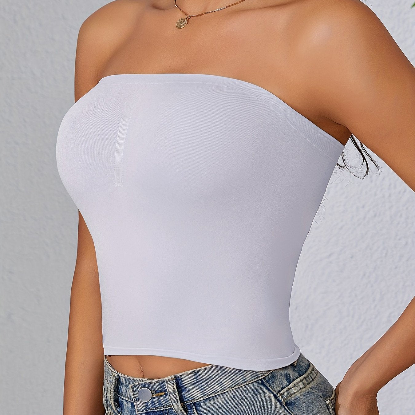 Women's Non-Slip Supportive Strapless Bandeau Bra for Layering or Wear Alone