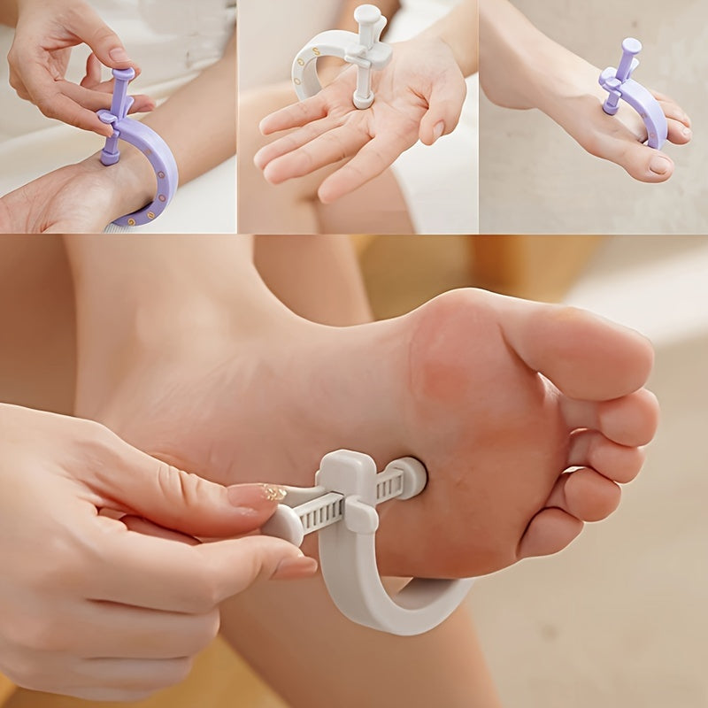 Barmoq, palma va bilak og'rig'ini kamaytirish uchun tuzilgan, teksturali tutqichga ega bo'lgan, moslashuvchan binafsha rangli qo'l va oyoq akupressura massaj qiluvchi.