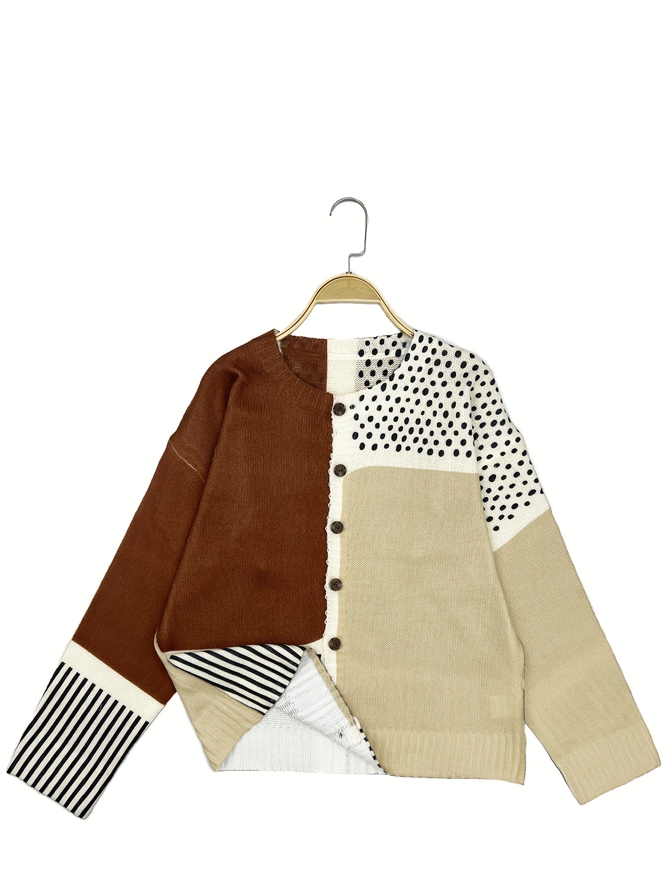 Plus-Size Women's Lightweight Cardigan Spring Autumn Open Front Sweater Brown White Beige