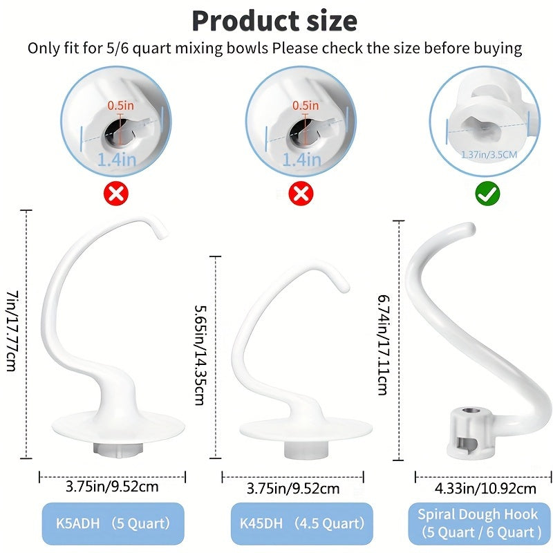Aluminum Dough Hook for Stand Mixers 5 Qt 6 Qt Compatible with K5SS K5A KSM5 KS55 Pro 600