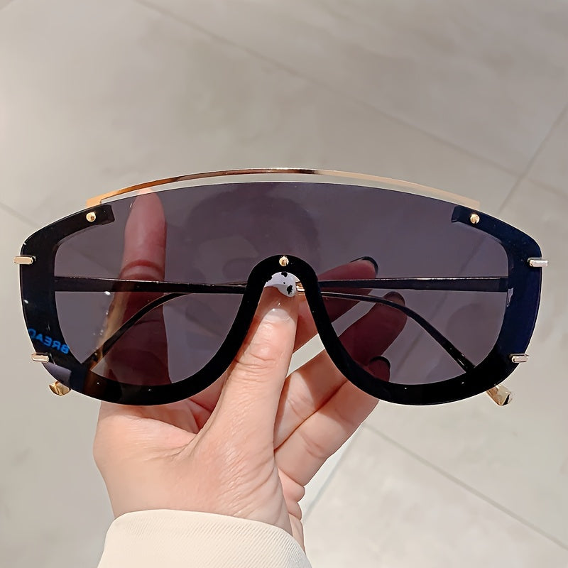 Women's Gradient Lens Semi-Rimless Shield Sunglasses with One-Piece Lens