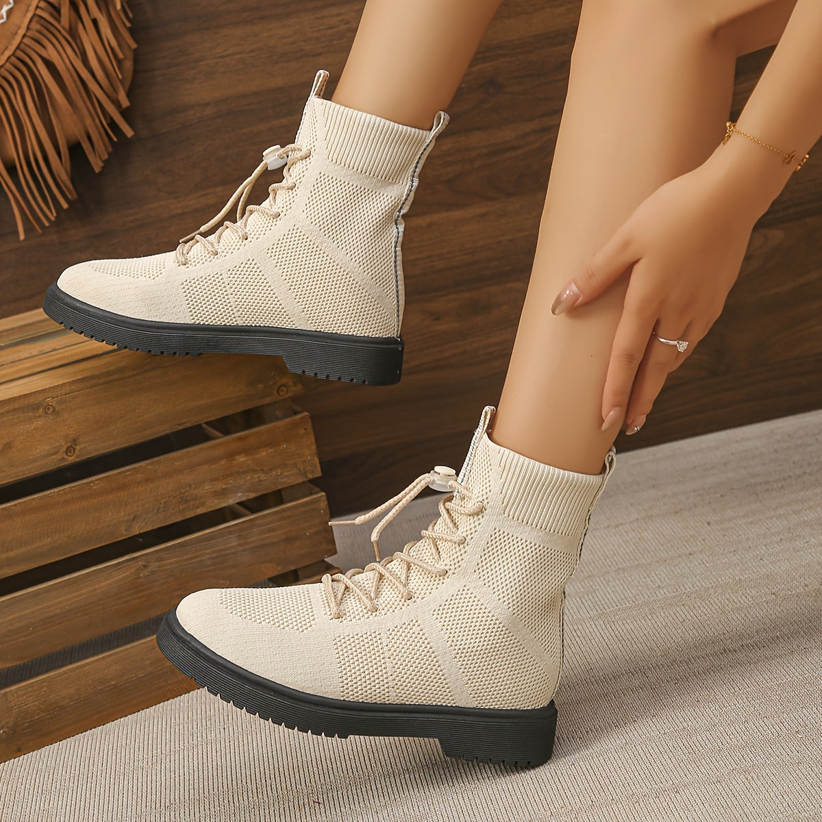 Women's Fashion High-Top Boots Stretchy Slip-On Thick Sole All Seasons