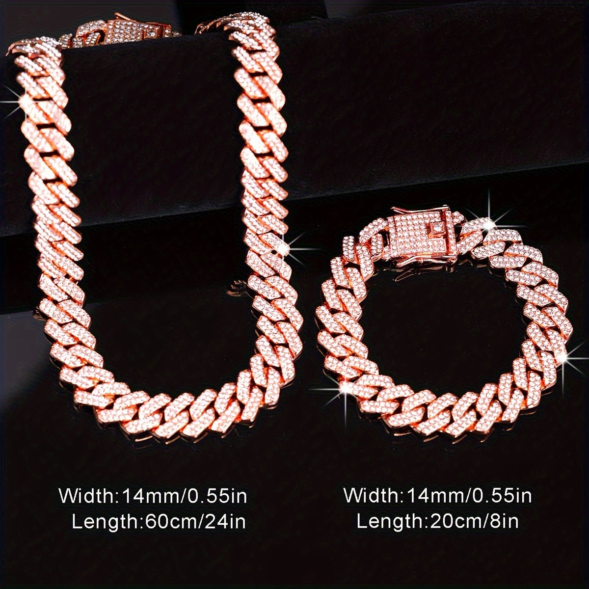 Set of 2 Punk Style Chain Necklace and Bracelet Unisex Jewelry for Men Women