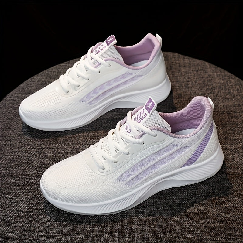 Women's Lightweight Mesh Running Sneakers White Purple Casual Low-Top