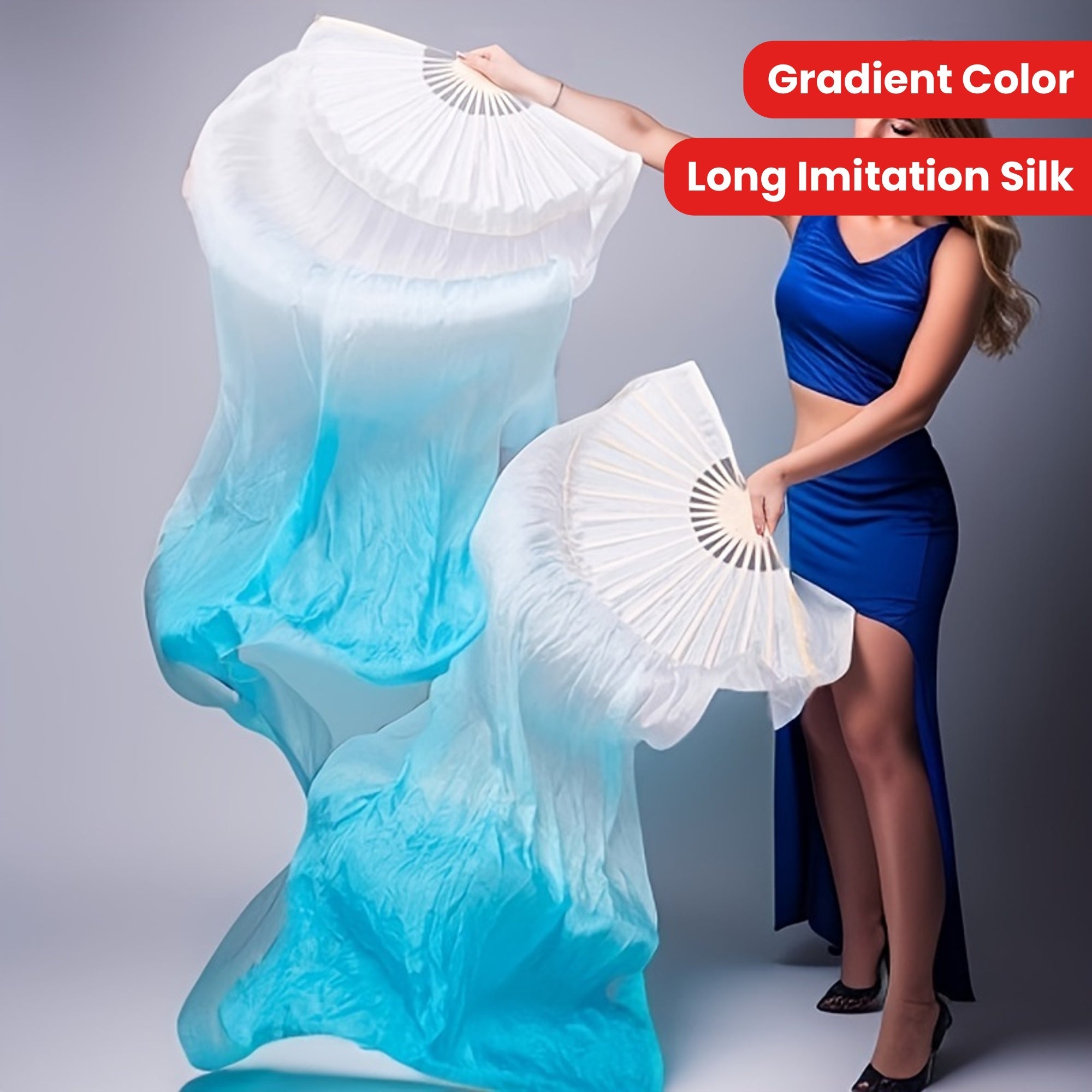 Women's Belly Dancing Fans with Gradient Silk, 180cm Long, Stage Performance and Practice
