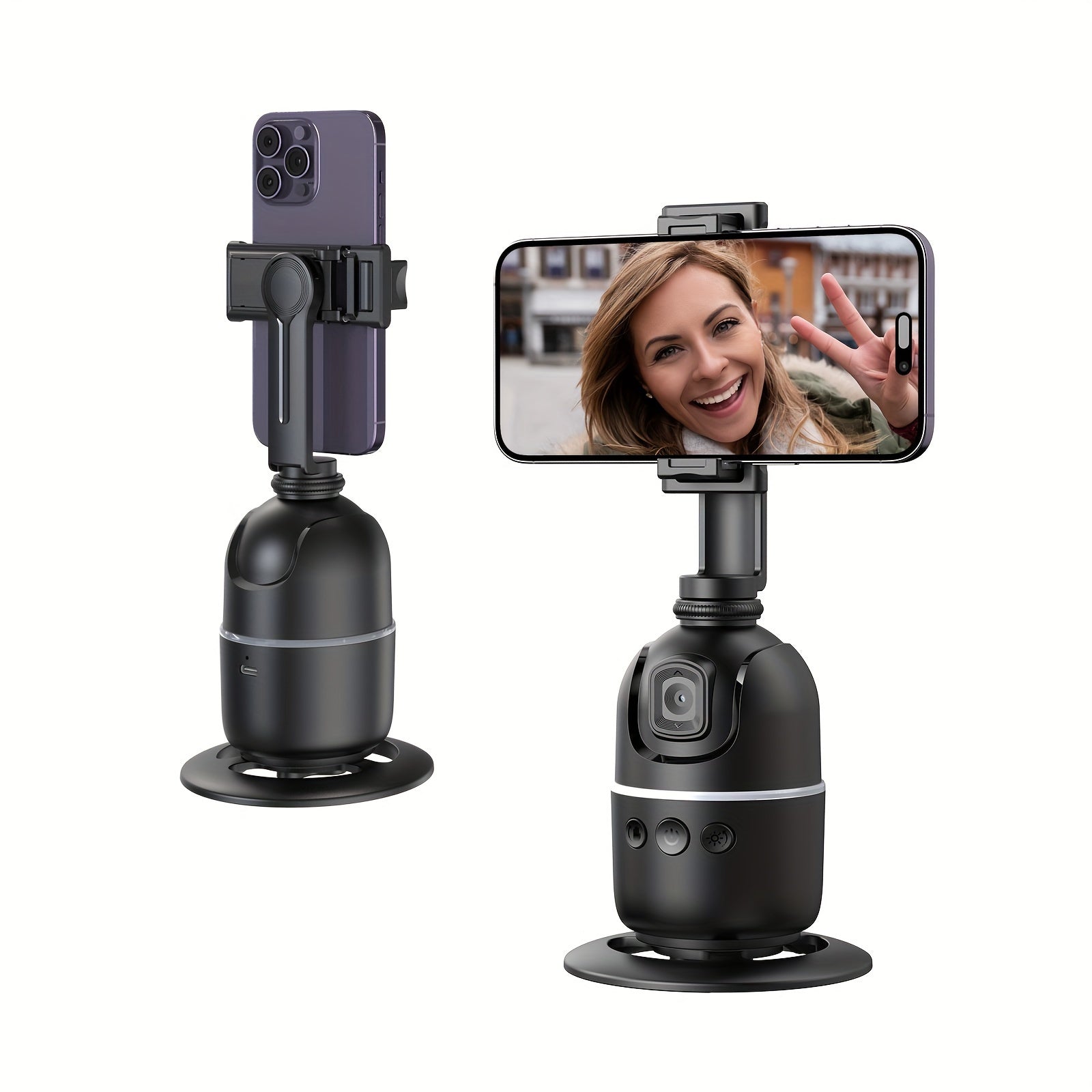 Тренога для отслеживания лица с ИИ, монопод для селфи с вращением на 360°, стабилизацией, USB-перезаряжаемый, вертикальный держатель для смартфона