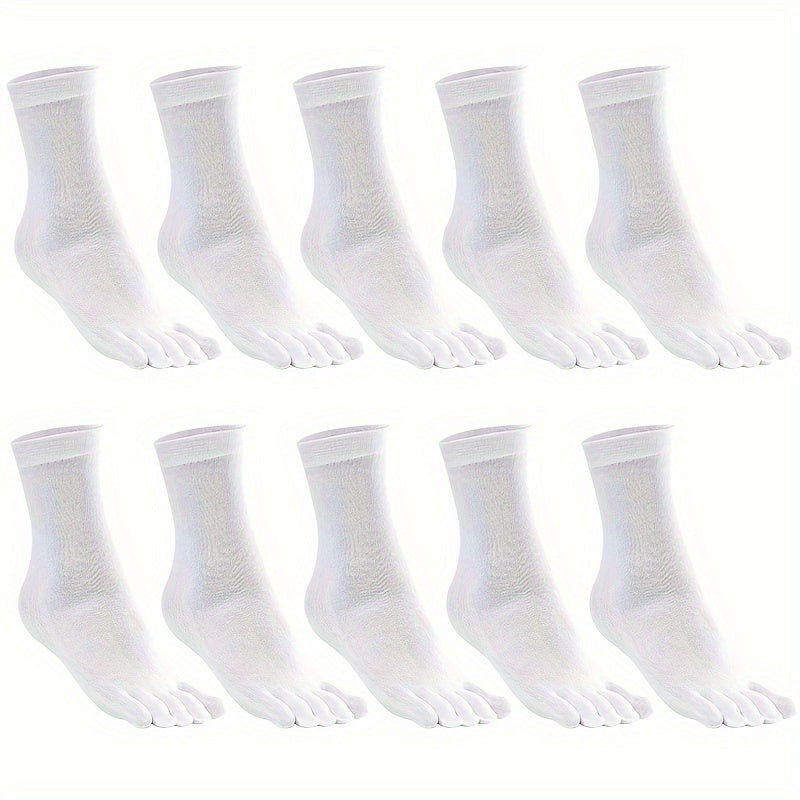 Men's Mid-Calf Split Toe Socks 10 Pairs Solid Color Breathable All Seasons