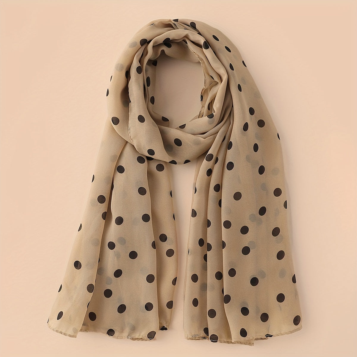 Polka Dot and Solid Color Chiffon Scarf for Casual Wear Head Wrap Sun Protection