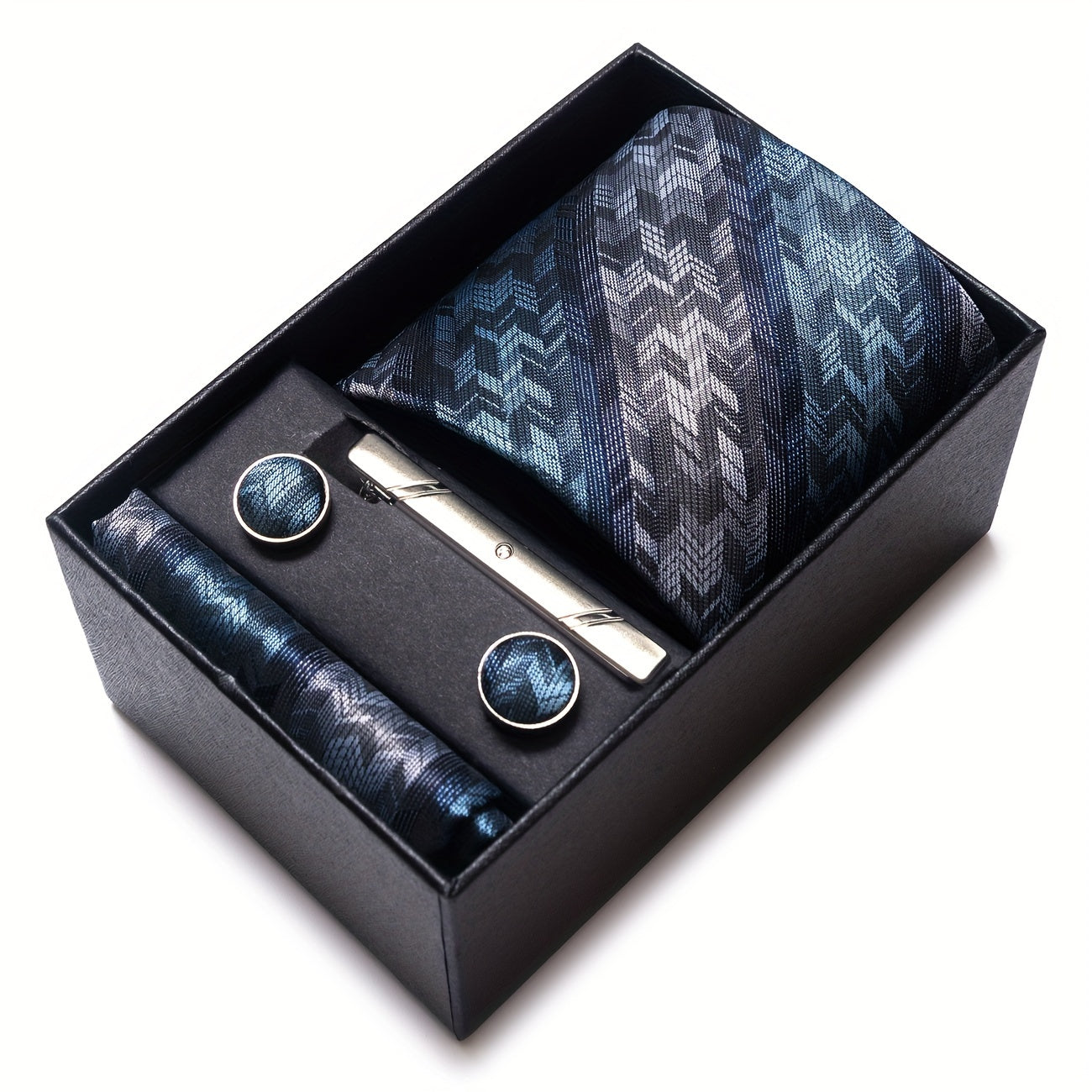 Men's Gift Box Set with Tie, Pocket Square, Cufflinks and Tie Clip for Weddings