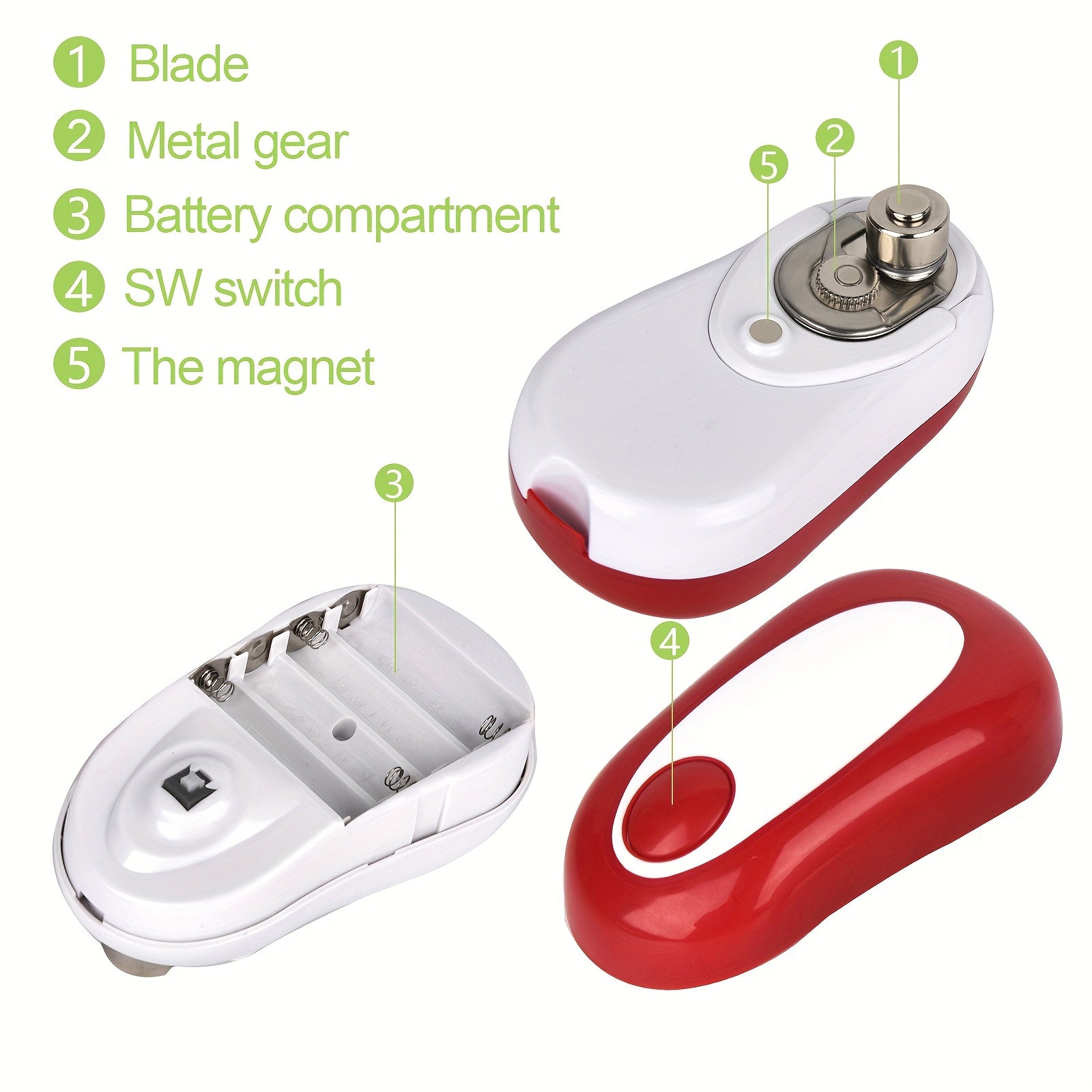 Electric Can Opener Battery-Powered Safety Gadget Kitchen Plastic 36V