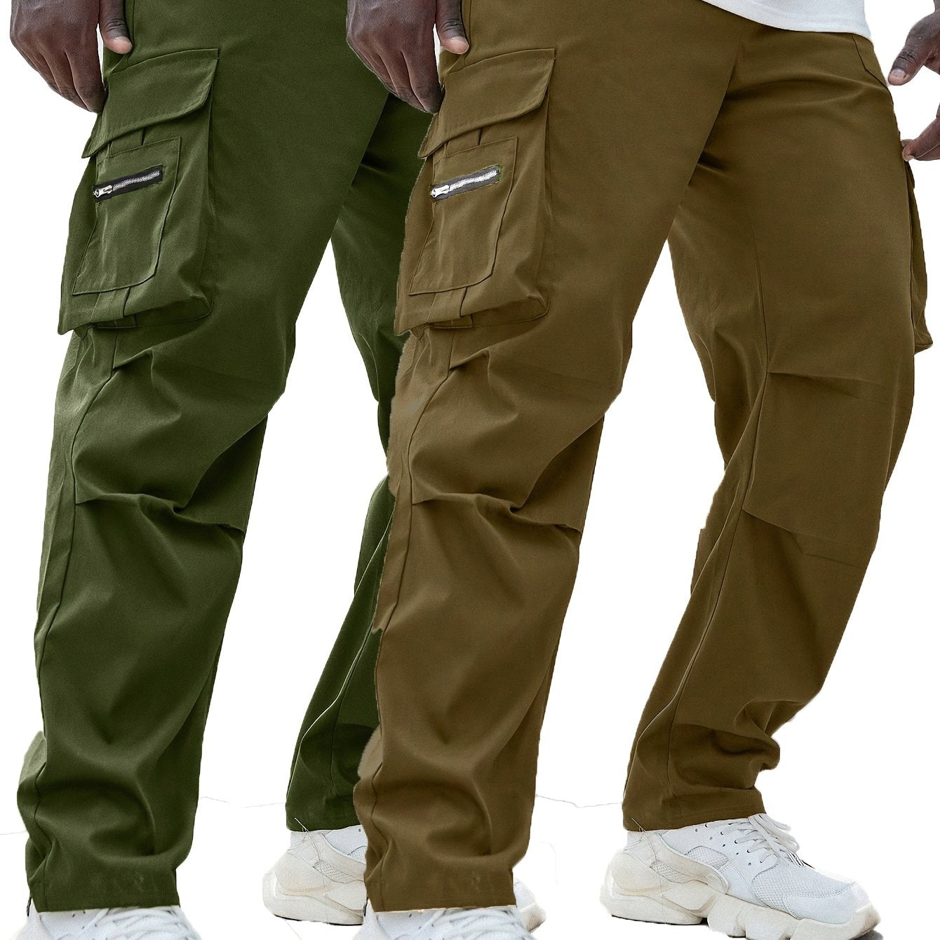 2 ta erkaklar uchun katta o'lchamdagi bir xil rangdagi polyester yukxalta shimlar to'plami, cho'ntaklar, tortish ipi va fermuar tafsilotlari bilan. Har mavsumda kiyish uchun cho'zilmaydigan to'qilgan.